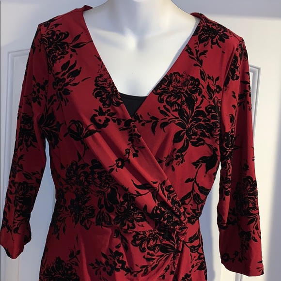 Franceca’s Burgundy Flocked Black Floral Dress M - Picture 3 of 8